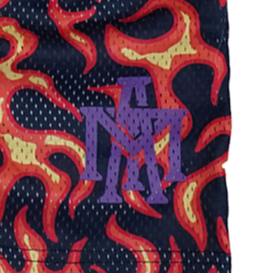 MTA Full-Print Flame Mesh Shorts - Black/Orange