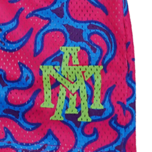 MTA Full-Print Flame Mesh Shorts - Peach/Blue